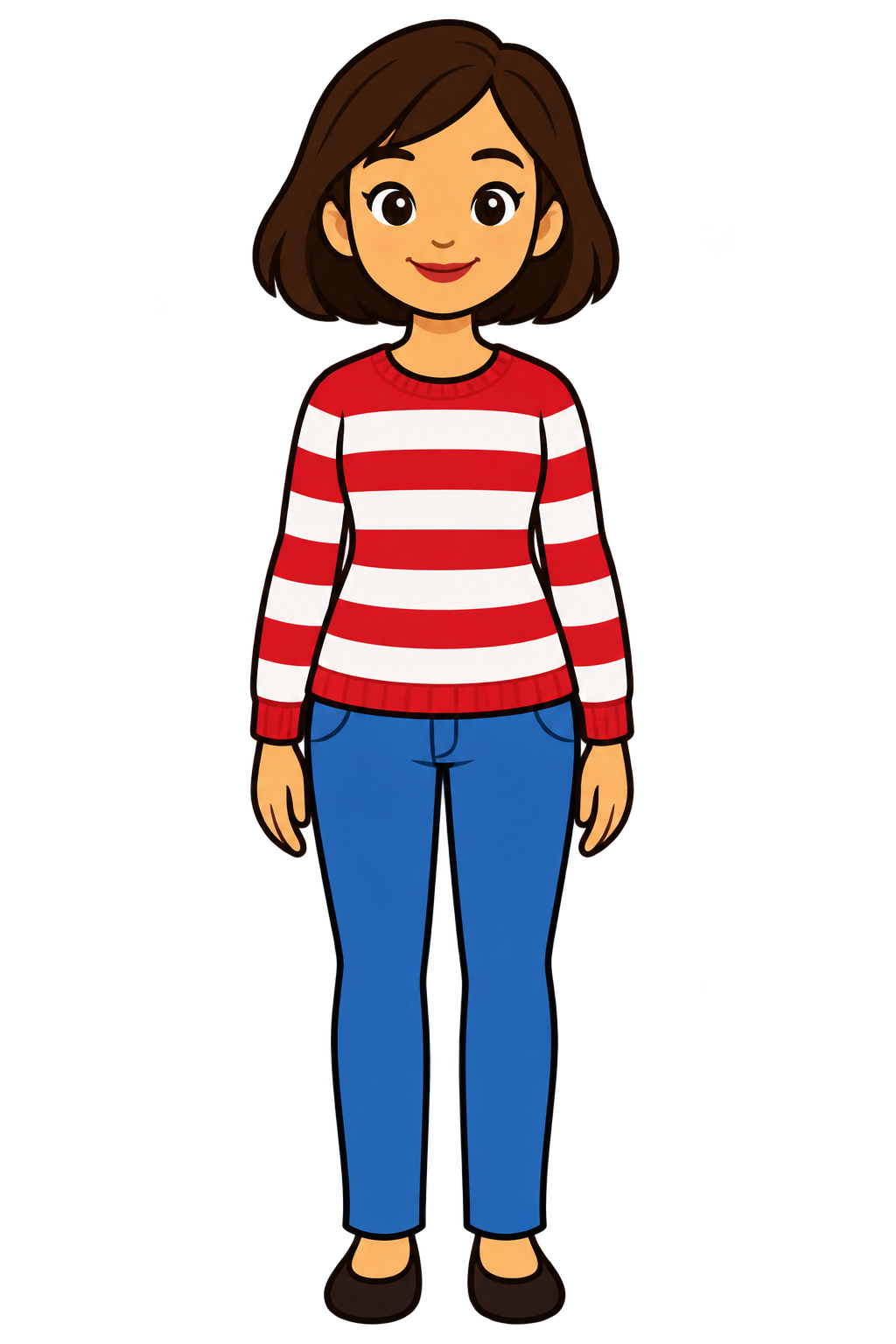 Wanda, wearing a red-and-white striped sweater
